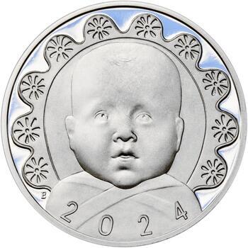 Stříbrný medailon k narození dítěte s peřinkou - 1