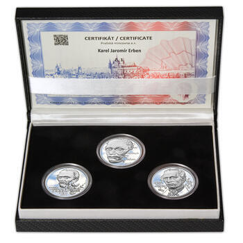 KAREL JAROMÍR ERBEN – návrhy mince 500 Kč - sada tří Ag medailí 34 mm Proof v etui - 1