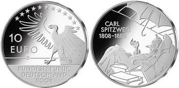 2008 Carl Spitweg 200th Birthday Silver Proof 10 Eur