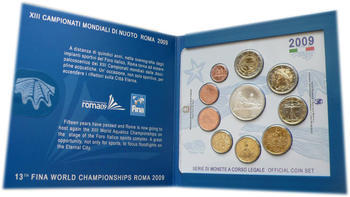 2009 Oběhové mince Itálie + € 5 Rome - XIII FINA World Championships + € 2 10 Years of EMU - 2