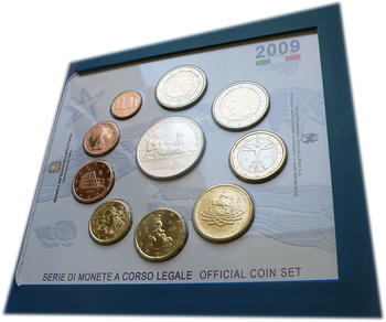 2009 Oběhové mince Itálie + € 5 Rome - XIII FINA World Championships + € 2 10 Years of EMU - 3