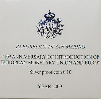 San Marino 10th Ann of EMU and Euro Ag Proof - 4